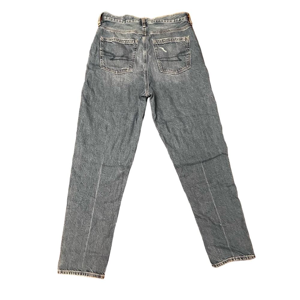 American Eagle AE Blue Denim Jean Straight Regular Destructed Distressed Size 4 - Picture 9 of 10